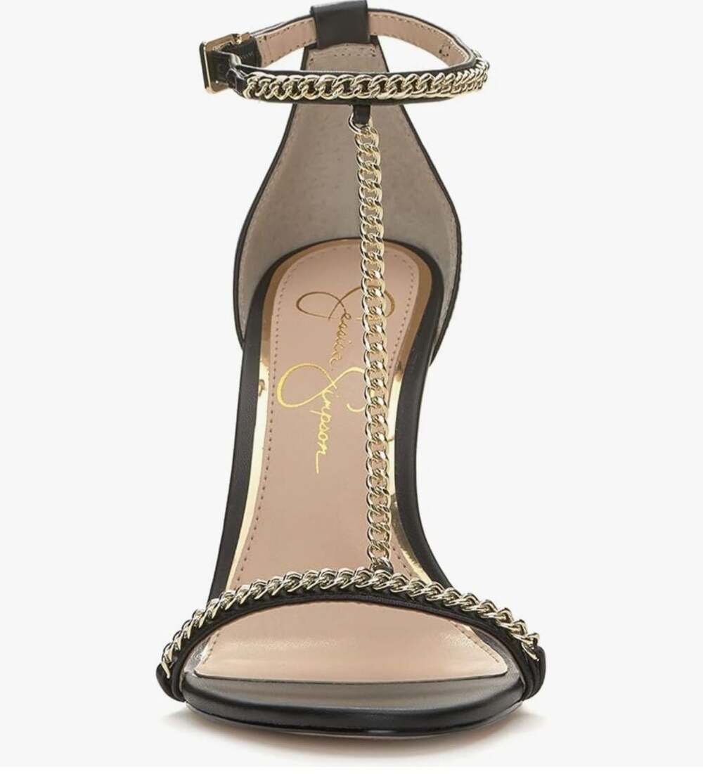 Jessica Simpson Qiven Chain T-Strap Dress Sandals,Black/Gold,9.5 - Picture 3 of 16